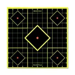 Birchwood Casey Shoot N C 12" Sight-In Self-Adhesive Target Reactive Paper Target Indoor/Outdoor Black Neon Grid 5 Pack