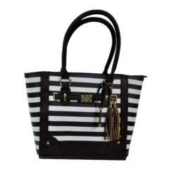 Bulldog Tote Style Purse With Holster F/Small Handguns Navy Stripe Faux Leather